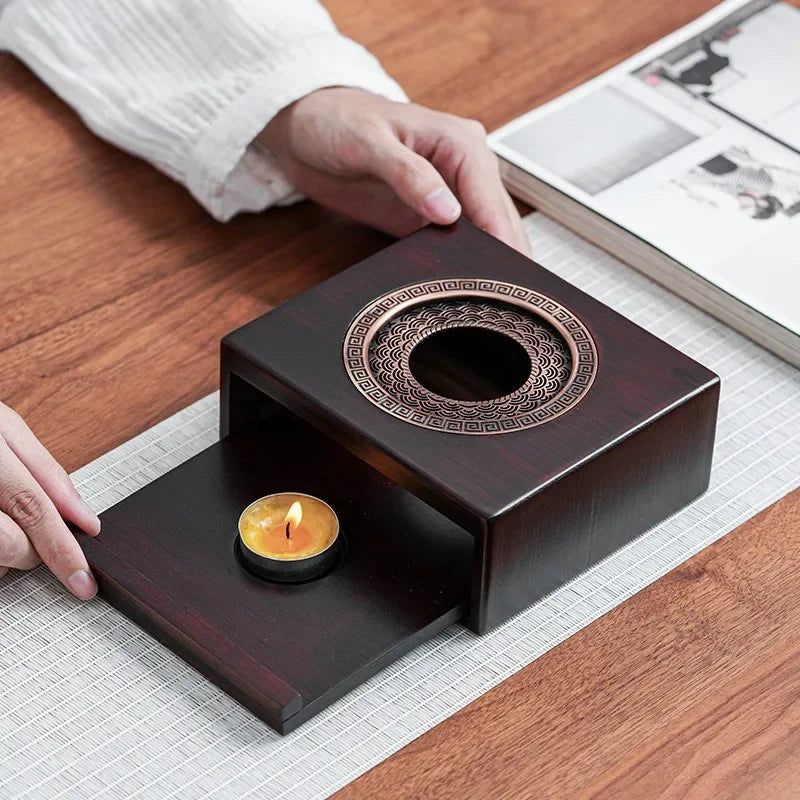 Elegant Bamboo Warm Tea Table with Candleholder