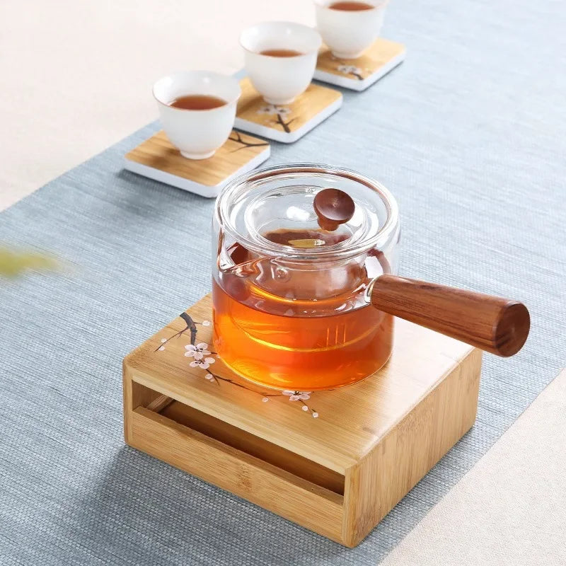 Elegant Bamboo Warm Tea Table with Candleholder