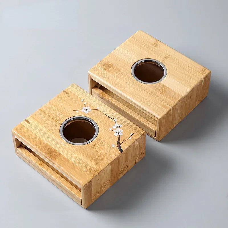 Elegant Bamboo Warm Tea Table with Candleholder